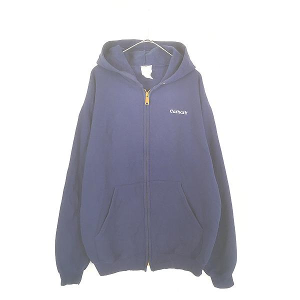 希少 Carhartt ジップアップ パーカー フーディー 短丈 刺繍タグ 古着 00s Carhartt ワンポイント 刺しゅう スウェット ジップ パーカー