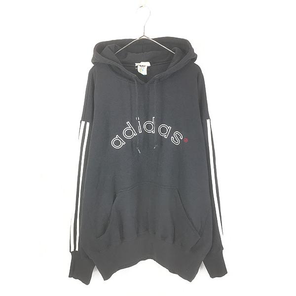古着 90s adidas BIG 刺しゅう スウェット パーカー ブラック L : 古着