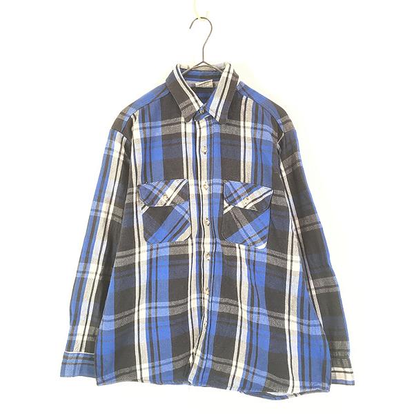 古着 90s USA製 FIVE BROTHER ブルー × ブラック チェック ヘビー