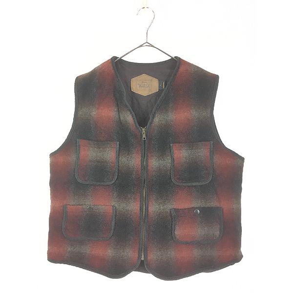 80s Woolrich シャドーチェック オンブレ ウールベスト USA製 古着 80s USA製 WoolRich オンブレ シャドー チェック ウール ビーチ