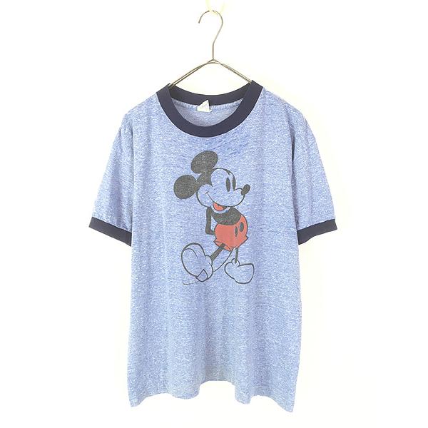 ディズニー　80s ミッキー　リンガーT USA製 古着 80s USA製 Disney Mickey ミッキー 霜降り リンガー Tシャツ L