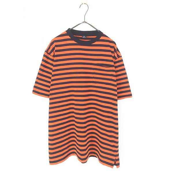 90s LANDS' END ボーダー フーディ パーカー USA製 古着 90s USA製 LANDS' END オレンジ×ブラック ボーダー 100% コットン