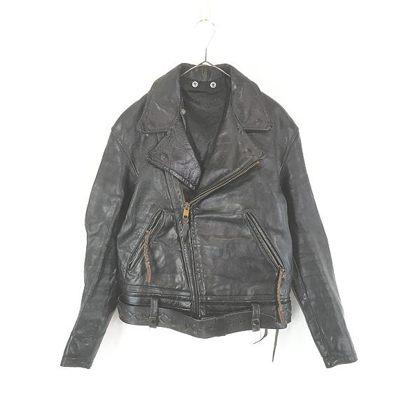 古着 60s CAL LEATHER 本革 レザー ベルト付き ダブル ライダース ジャケット XL位 古着 60s CAL LEATHER 本革 レザー ベルト付き ダブル ライダース