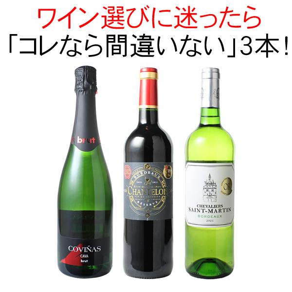 ワイン ワインセット お中元 ギフト 迷ったらこれ  3本 セット赤ワイン 白ワイン スパークリング ワイン ボルドー スペイン 贈り物 御祝 第75弾 送料無料