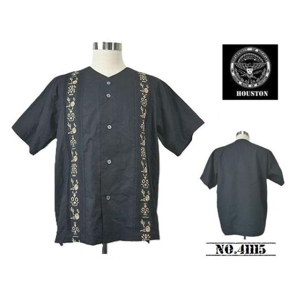【送料無料 44%OFF】HOUSTON  ヒューストン   T/C POPLIN    CUBA SHIRT・カラーレス キューバシャツ     NO.41115   BLACK_Lサイズ