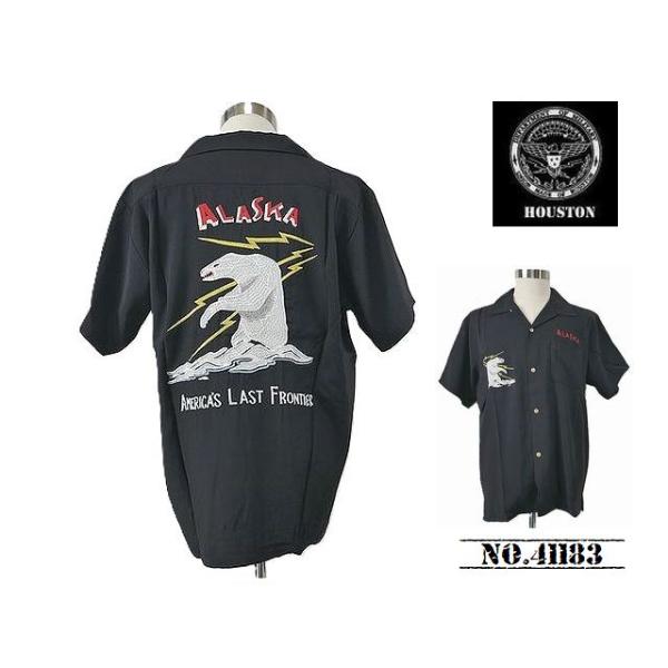 【送料無料 30%OFF】HOUSTON  ヒューストン  刺繍スーベニアシャツ  「ALASKA」柄     NO.41183    BLACK_Lサイズ