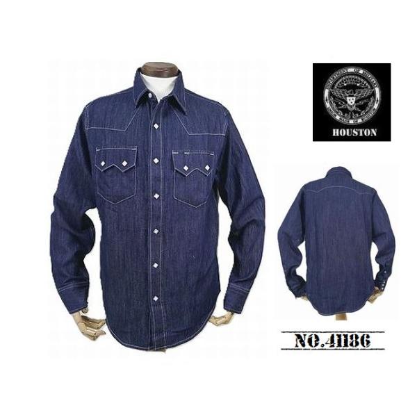 【送料無料 31%OFF 】HOUSTON  ヒューストン   デニム ショートホーンタイプ　ウエスタンシャツ    NO.41186   INDIGO_Lサイズ