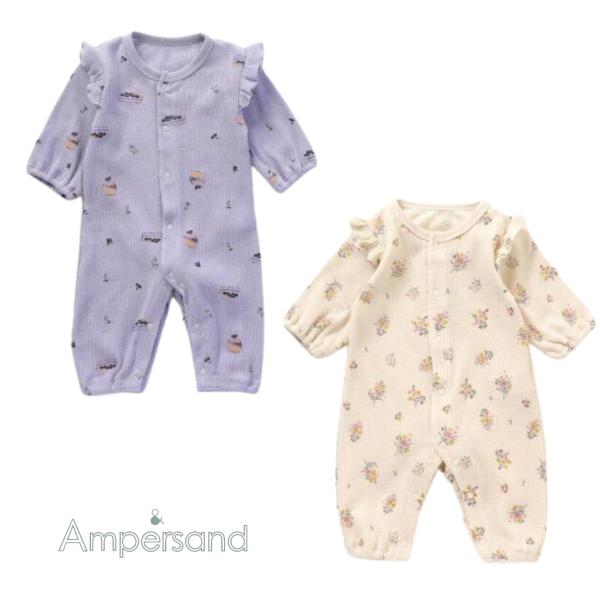 【商品説明】Ampersand(アンパサンド)のカバーオール・ロンパース「総柄肩フリル　ワッフル　カバーオール」は、小さなお子様への贈り物や出産祝いにも最適。カジュアルスタイルが好みなベビーにおすすめ♪【サイズ】60：身丈48.5 身幅25...