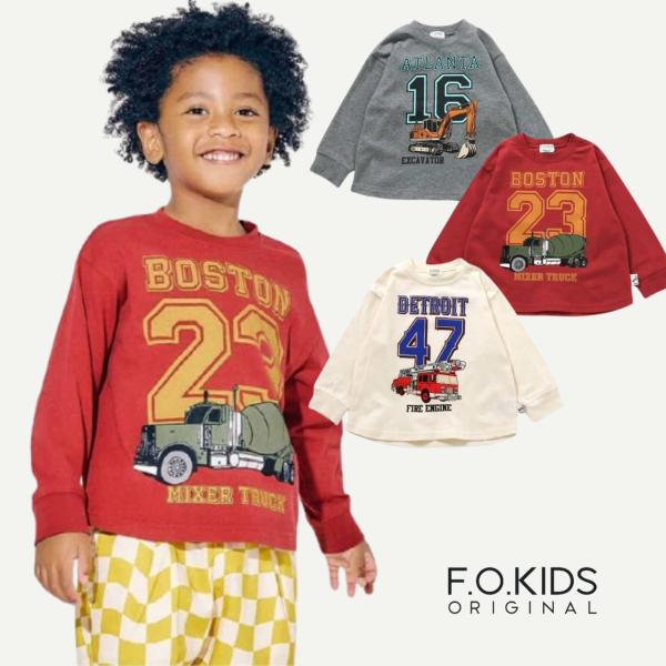 子供服 働く車ナンバリングTシャツ F.O.KIDS 長袖Tシャツ キッズ 男の子 車 R106076