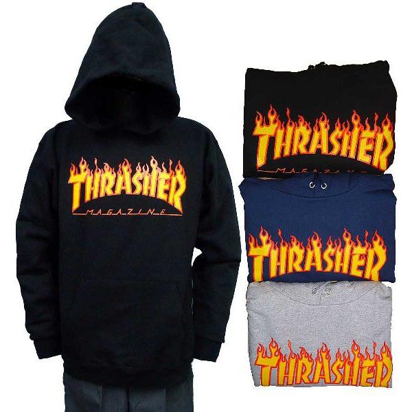 THRASHER フレイムロゴ 刺繍　パーカー THRASHER（スラッシャー） ・3カラー・ FLAME LOGO・パーカー