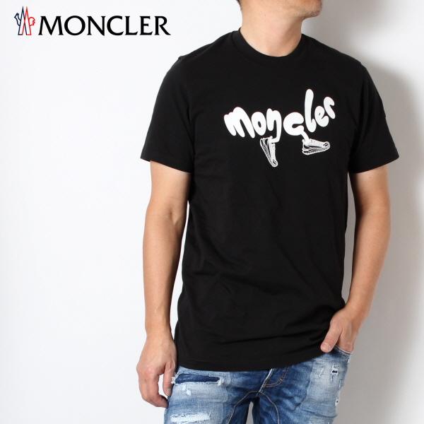 モンクレール MONCLER メンズ デザインロゴプリント Tシャツ【ブラック 