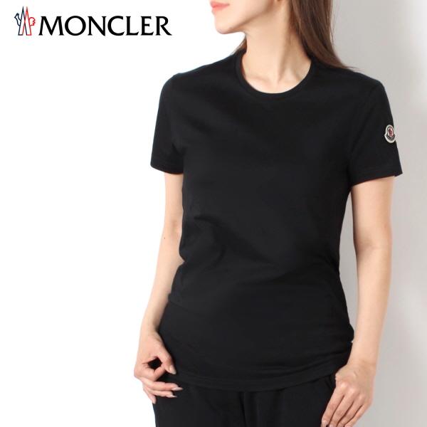 MONCLER 黒 半袖Tシャツ ワッペン レディース MONCLER (モンクレール) フロントロゴ刺繍＆ワッペン クルーネック