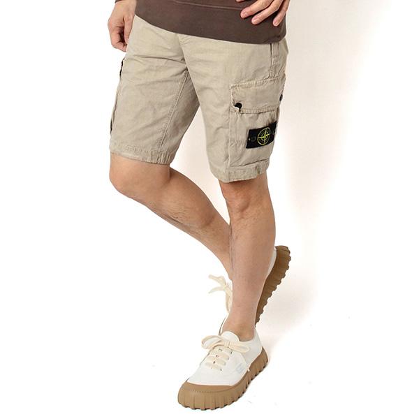 STONE  ベージュカーゴショートパンツ STONE ISLAND（ストーン アイランド） 26SSモデル バッジワッペン付き