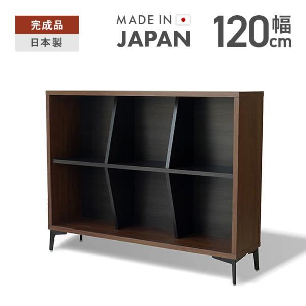ラック シェルフ 収納棚 完成品 幅120cm 薄型 モダン おしゃれ 木製 収納 オープン 2段 リビング収納 見せる収納 国産 日本製 脚付き