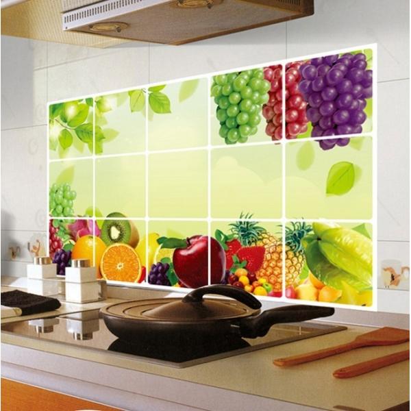 防水 耐熱 油汚れ防止 キッチン はがせる 壁シール 45×75cm フルーツ C046 アルミ 保護シート ガード 台所