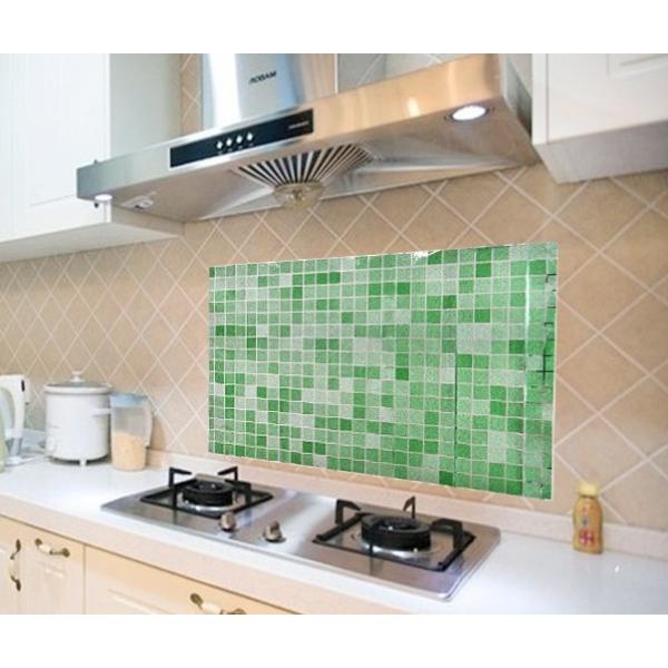 防水 耐熱 油汚れ防止 キッチン はがせる 壁シール 45×70cm タイル×緑 C070 アルミ 保護シート ガード 台所