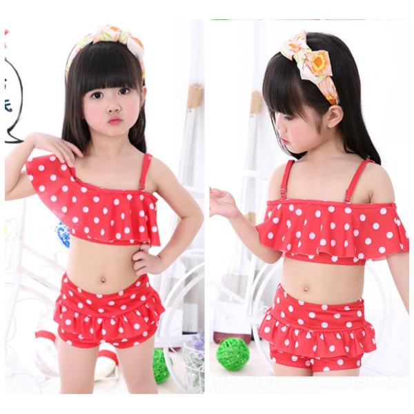 3way ドット柄 水着 セットアップ 長袖 スイムキャップ付き ビキニ キッズ 水玉 女の子 70 80 90 100 110 120 130