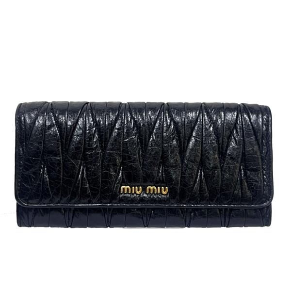 MIUMIU ミュウミュウ 長財布 ロゴ Wホック ブラック レザー 60EG136