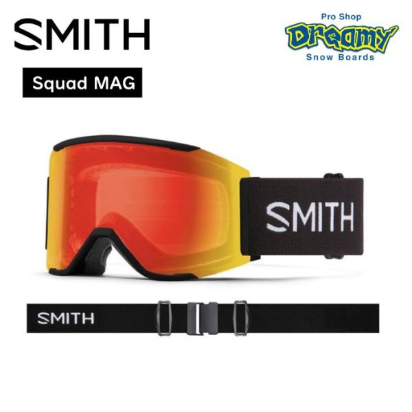 22-23 SMITH スミス GOGGLE Squad MAG Black 010273030 調光レンズ ゴーグルソック付き アジアンフィット スノーゴーグル 正規品