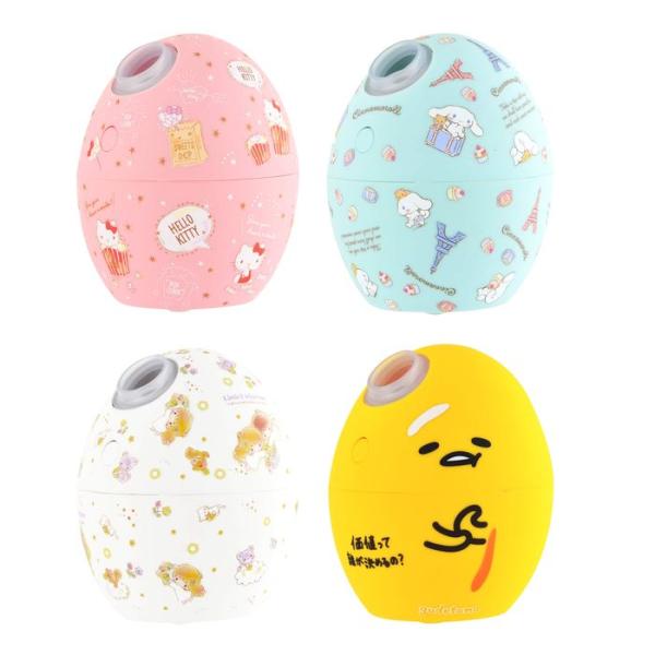 乾いたオフィスにかわいく潤い！ たまご形USB加湿器。カラーバリエーションは、ハローキティ(JAN：4511677112409/品番：GH-UMSEI-KT)、シナモロール(JAN：4511677112416/品番：GH-UMSEI-CN)...