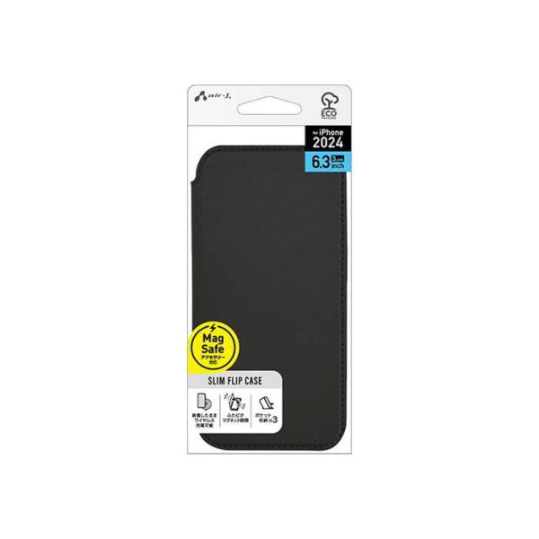 iPhone16 Pro用 MagSafe充電対応 手帳型スリムケース BK エアージェイ