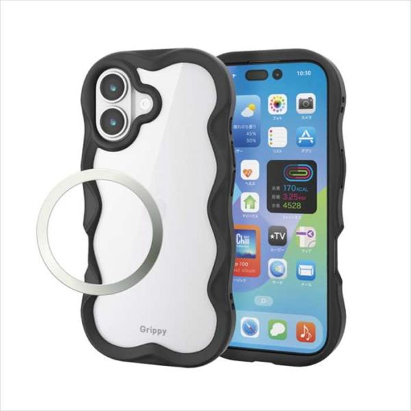代引不可 iPhone 17 ケース ハイブリッド 衝撃吸収 磁気吸着対応メタルステッカー付  Grippy ブラック