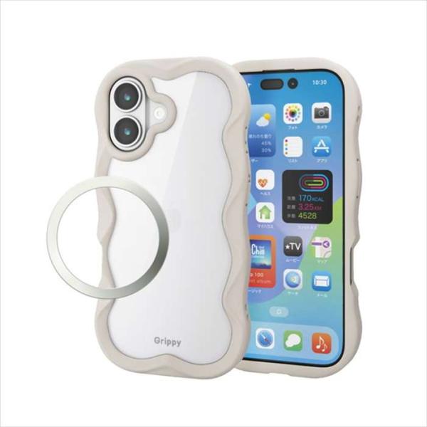 代引不可 iPhone 17 ケース ハイブリッド 衝撃吸収 磁気吸着対応メタルステッカー付  Grippy ベージュ