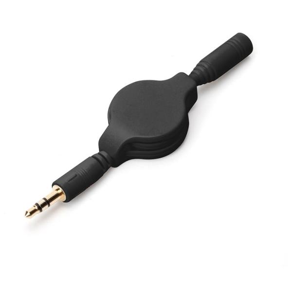 3.5mm ステレオミニプラグ⇔ミニジャック　巻き取り式延長ケーブル  0.5m ブラック  PGA PG-EXR05BK