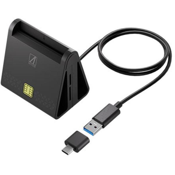 本製品はUSB接続で簡単にマイナンバーカードを読み取れるICカードリーダーライターです。マイナンバーカードを本製品に挿し込むことで、カード情報を読み取り、さまざまなサービスやオンライン手続きをスムーズに行えます。確定申告（e-Tax、eLT...