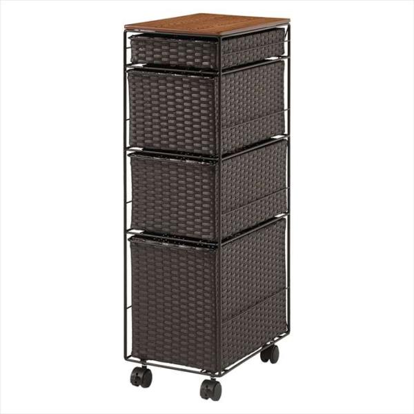 ランドリースペースやキッチンの隙間で使えるチェスト。樹脂素材を編んだ引出しは水や汚れに強く通気性も抜群。。