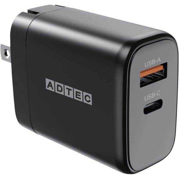 USB充電器 PD対応 PD充電器 65W 2ポート USB-C+USB-A PD3.0 ブラック ADTEC APD-V065AC-BK