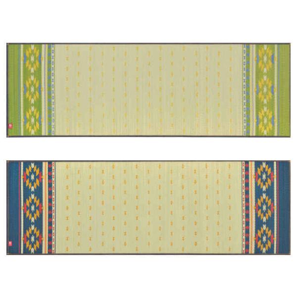 国産（九州産）のい草を使用しているヨガマットです。カラーバリエーションは、グリーン（JAN：4956642707080/型番：8236800）、ネイビー（JAN：4956642707097/型番：8236850）です。メキシカン風のデザイン...