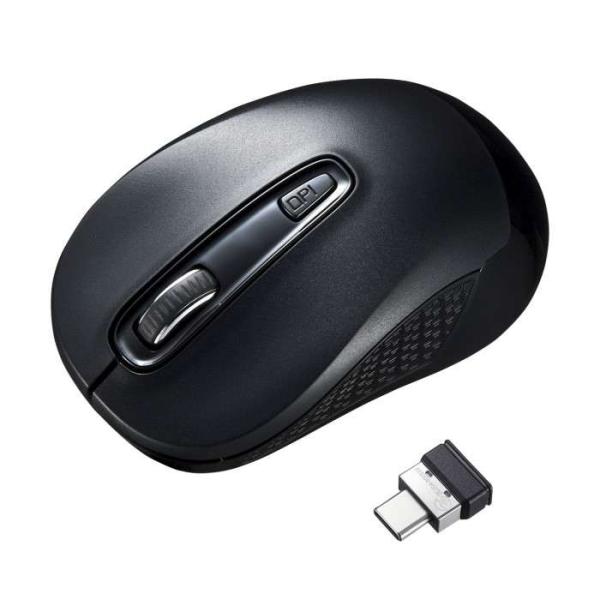 他サイト： 即日出荷 代引不可 ワイヤレスマウス Type-C対応レシーバー搭載 ブルーLEDマウス ブラックの商品画像
