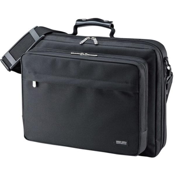 15.6インチワイドノートパソコンが収納できます。出し入れしやすいフルオープンタイプです。しっかりした張りのあるポリエステル生地を採用しています。フロントポケットにはモバイルプリンタも収納できます。 小物ポケット、ペンホルダー、名刺入れなど...