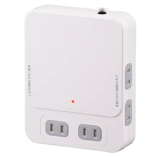 他サイト： 雷ガード ブレーカー付 6個口拡張コンセント TVボードバッグ用  OHM HS-TK6TV1-Wの商品画像