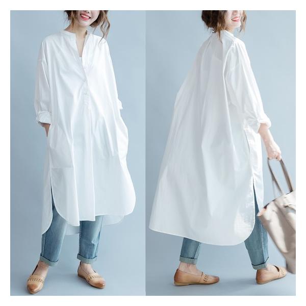 ワンピース ゆったり ロング丈 ドロップショルダー 19 春秋冬 シャツワンピ 白 長袖 Mme3704 Buyee Buyee Japanese Proxy Service Buy From Japan Bot Online