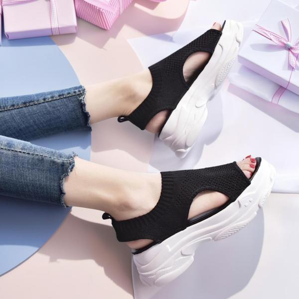 ニットサンダル 厚底 レディース スポーツサンダル 美脚 歩きやすい 疲れない 5cm ミュール サンダル メッシュ 蒸れない 22.5cm〜25cm
