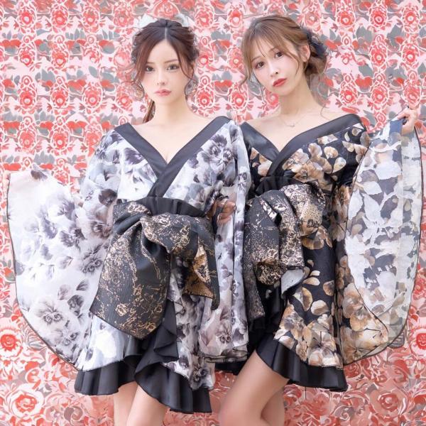 花魁コスプレ 着物コスプレ 着物衣装 ダンス衣装 イベント衣装 日本風 日本の伝統衣装 和服 浴衣風 フラワープリント 着物 ミニドレス
