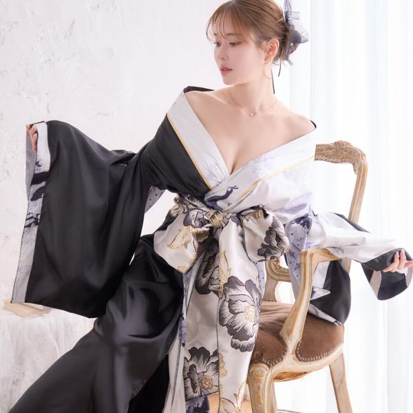 【花魁 コスプレ 着物 ドレス】ロング セクシー 和柄 花魁衣装 バイカラー キャバドレス ハロウィン コスチューム レディース ステージ衣装