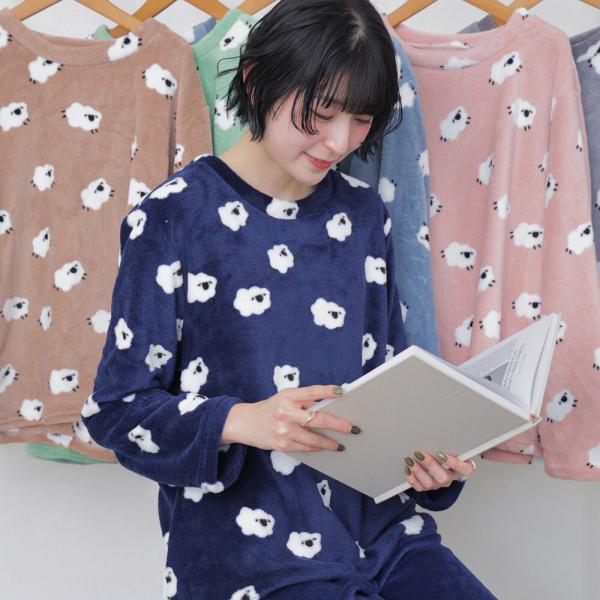 もこもこ ルームウェア レディース 冬用 パジャマ ヒツジ柄 ふわふわ 暖かい 上下セット 部屋着 寝巻 長袖 ウエストゴム かわいい パジャマ ふわふわ