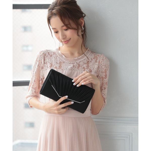 結婚式 バッグ  パーティーバッグ 結婚式 クラッチバッグ  送料無料 ショルダー フォーマル バッグ お呼ばれ ラインストーン縁取りサテンプリーツクラッチバック