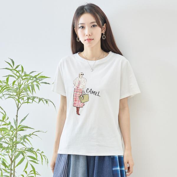Tシャツ レディース 半袖 プリント 女性イラスト アート 顔 ライン画 2026新作 大人カジュアル きれいめ 綿 ストレッチ 体型カバー 黒 春夏
