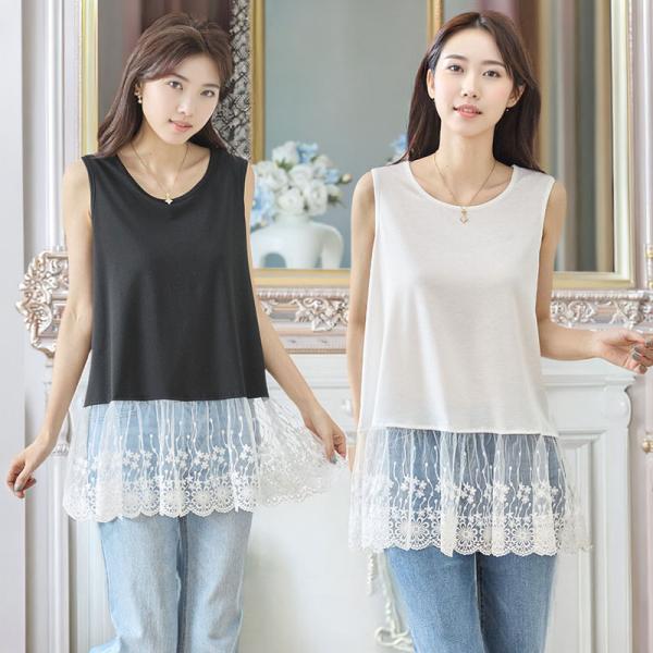 裾フローラルレース タンクトップ レディース M〜L 春夏 花柄レース ノースリーブ フェミニン 大人 上品 インナー 重ね着 ストレッチ ホワイト ブラック