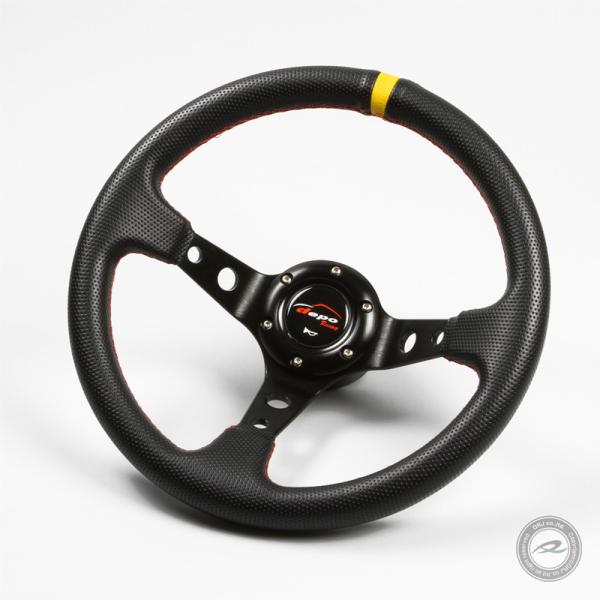 ステアリング 32φ ディープコーン 70mm パンチング加工PVC 赤色クロス