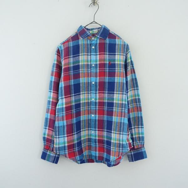 現行♡ポロラルフローレン　ブラウス　シャツ　マドラスチェック　フリル　麻　羽織 ポロラルフローレン Polo Ralph Lauren *リネンマドラスチェック
