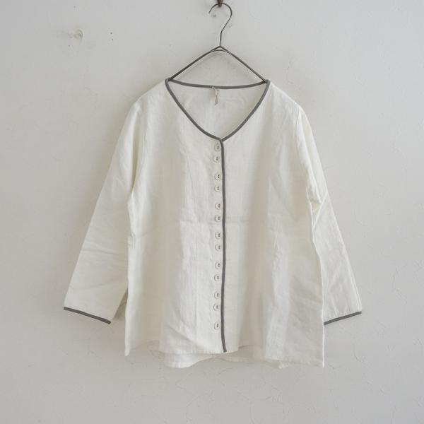 シロネ sirone *リネンパイピングブラウス*シャツ麻トップスオフ 