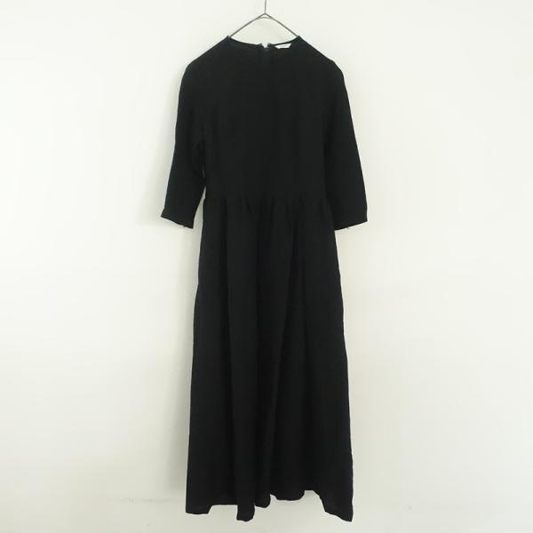 susuri ススリ *ヘンズドレス*Mリネンレーヨン黒ブラックワンピース七