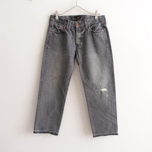 Chimala チマラ ワイド デニム ダメージ 加工 赤耳 28 chimala（チマラ） *ダメージ加工デニムパンツ*28綿ボトムスジーンズ