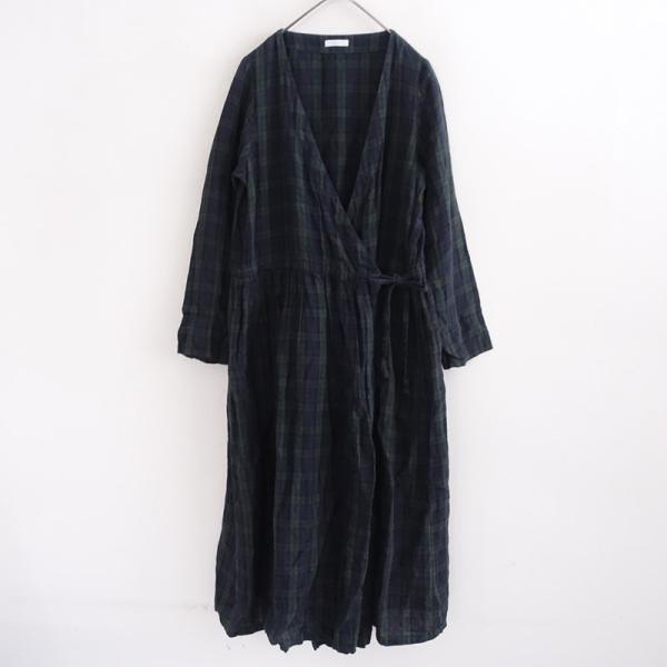 フォグリネンワーク fog linen work *チェックカシュクールワンピース