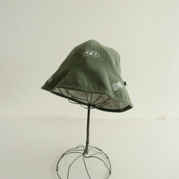 mina perhonen（ミナペルホネン） *choucho帽子*刺しゅうモスグリーン